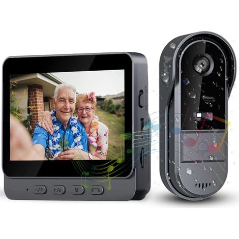 Sonnette sans Fil Exterieur Etanche avec écran IPS de 4.3 1080P Sonnette sans Fil avec Camera IP69 Visiophone Audio Bidirectionnel étanche Caméra HD 170° Interphone Vision Nocturne Infrarouge