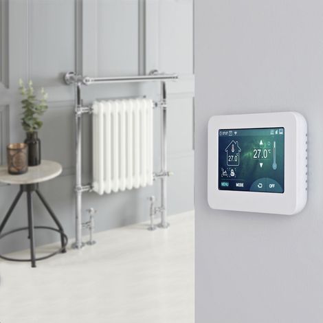 Hudson Reed Elizabeth - Sèche-Serviettes Mixte Rétro Sur Pieds Blanc avec Thermostat Wi-Fi à Écran Tactile – 93cm x 62cm (avec barre déportée) (1/5)