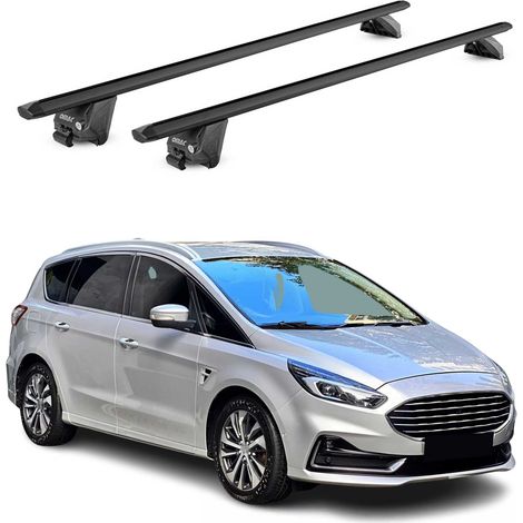 OMAC Dachträger Aluminium TÜV geprüft für Ford S-Max II 2015-2023 – Für integrierte Dachreling – T Nut – Max 100 kg – 2 Schlösser Schwarz (1/5)