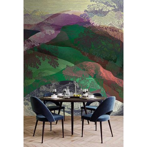 Papier peint panoramique abstrait à motif paysage Tapisserie panoramique design vallée cachée multicolore Papier peint panoramique salon & couloir (1/3)