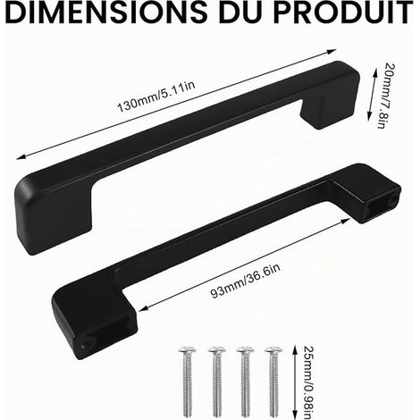 Poignee de Meuble Cuisine Noir, Poignee Porte Cuisine, 128mm Acier Inoxydable Poignées 25mm Schrauben, Tiroirs, Armoires, Placard, Bureaux (1/2)