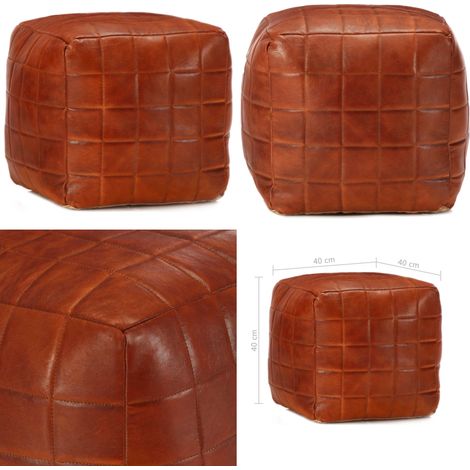 Pouf Hellbraun 40 x 40 x 40 cm Echtes Ziegenleder - Pouf - Fußhocker - Wohnaccessoire - Ledercouch - Vintage Möbel - Home & Living (1/4)
