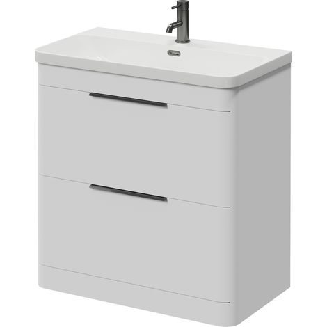 Oslo Gloss White 800mm 2 Drawer Vanity Unit with Fina Basin - 800mm - Gunmetal Grey 300mm Finger Pull