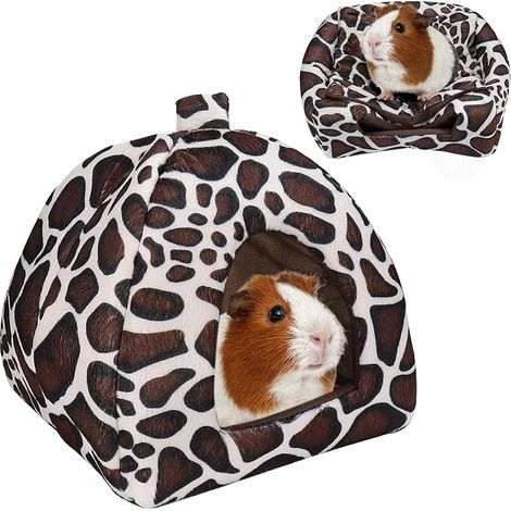 House for Guinea Pig Soft Toy Rabbit Bed Small Animals Sleeping Winter Cabin for Dwarf Rabbit Chinchilla Hedgehog Guinea Pig Leopard Print (1/5)