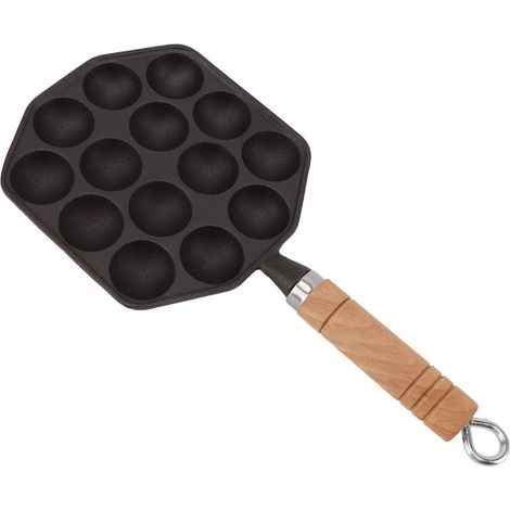 Poêle à takoyaki 14 trous, excellente conductivité thermique, en fonte, multifonctionnelle, bonne isolation thermique, pour la cuisson des boulettes de poulpe et les petits desserts. (1/5)