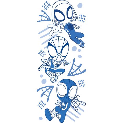 Papier peint panoramique - Marvel Spidey et ses amis extraordinaires Blue Lines - Taille: 100 x 250 cm