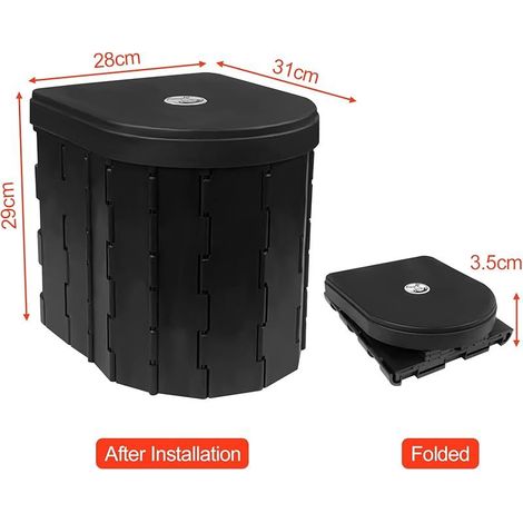 Toilette Portable Noir, WC Camping Pliables avec 2 Rouleaux Sacs deToilette Biodégradables, Seau Hygiénique pour Camping Charge Max 150 kg pour Pêche, Randonnée, Rmbouteillages