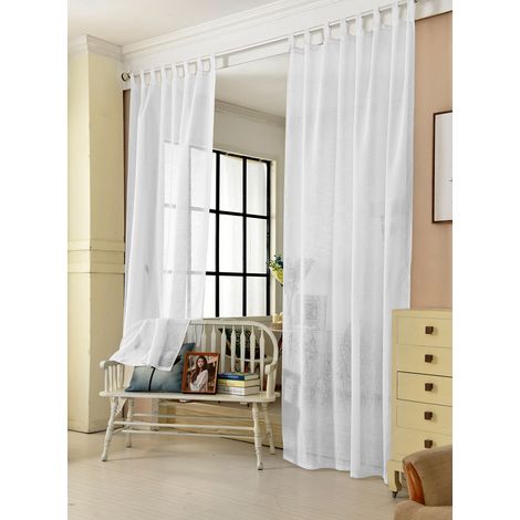 WOLTU Gardinen transparent mit Schlaufen Leinen Optik, Schlaufenschal Leinenvorhang im Landhausstil Stores Voile Fensterschal für Wohnzimmer Kinderzimmer Schlafzimmer, 140x245 cm Weiß (1 Stück)