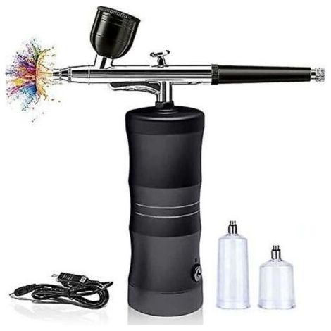 ALLIANDISKit aérographe avec compresseur portable sans fil Mini Air Brush Kit pour peinture, tatouage, nail art, mode, maquillage, décoration de gâteau, barber (1/4)