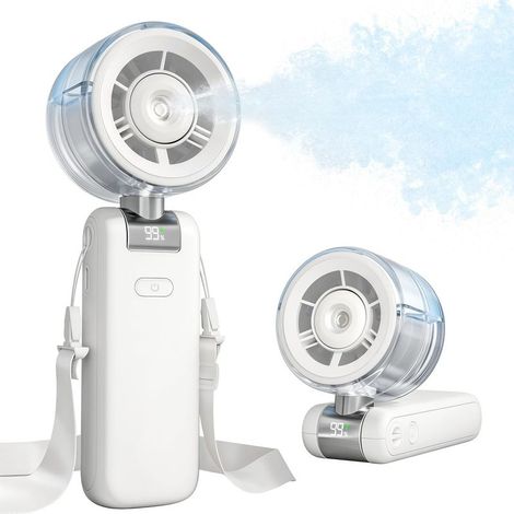 Wiederaufladbarer, tragbarer Nebelventilator mit 4000 mAh, Turbofunktion mit Kaltnebel, 5 Geschwindigkeitsstufen, faltbar für Reisen im Sommer – KZQ (1/5)