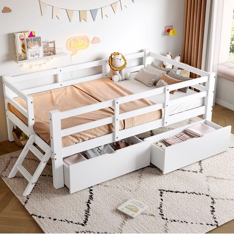Cama 90x200 con cajones y barrera de seguridad OKMYHOME (1/5)