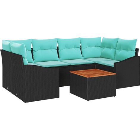 Gartensofa-set mit Kissen 7 pcs Schwarz Poly-Rattan vidaXL