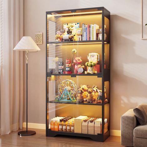 Vitrine en Verre LED Multicolore, Effets Lumineux Dynamiques, Vitrine Salon pour Collections avec 4 Niveaux, 80 x 35 x 165,5(H) cm (1/5)