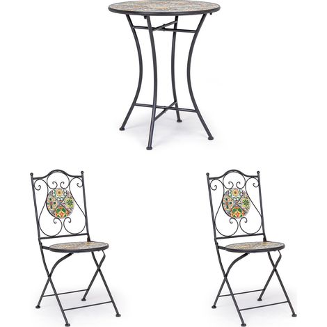 Runder Couchtisch und Klappstühle aus behandeltem Stahl für Garten und Bars -Couchtisch + 2 Stühlen / Naxos