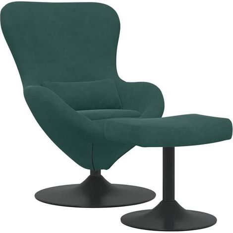 Fauteuil en forme d'œuf avec repose-pieds, velours vert foncé (1/5)
