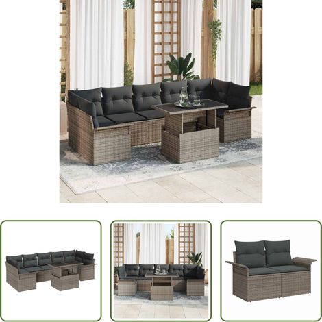 Terrassensofa - Garten-Sofa-Set mit Kissen mit Speicher 8 pcs Grau Poly Rattan (1/5)