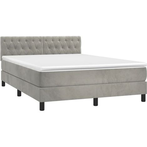 Cadre de lit LED avec sommier tête de lit matelas surmatelas 140x200 cm tissu velours gris clair TDL0207834