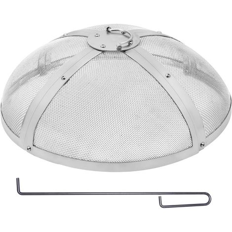 Pare-Étincelles Brasero Protection Feu et Braises Acier Inox Rond 686mm Couvercle Grille avec Tisonnier pour Foyer Extérieur (1/5)