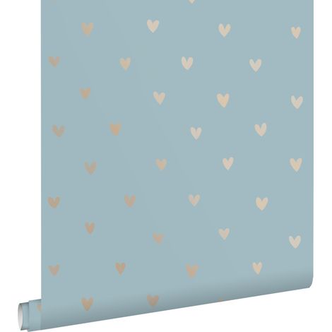 papier peint coeurs vintage bleu et brun cuivré brillant - ESTAhome (1/5)