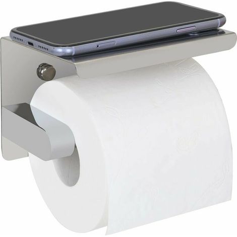 royaluxe - Porte Papier Toilette, Support Papier Rouleau sans Percage Derouleur Papier WC Auto-Adhésif Distributeur Papier avec Tablette Acier Inoxydable 304, Argent - Argent (1/5)