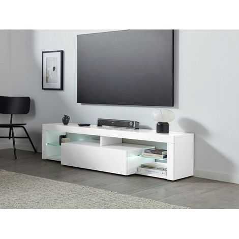 Mobile Tv 1 Anta a Ribalta e Ripiani a Giorno 160x40x35 cm Essential 1R Bianco Lucido (1/5)