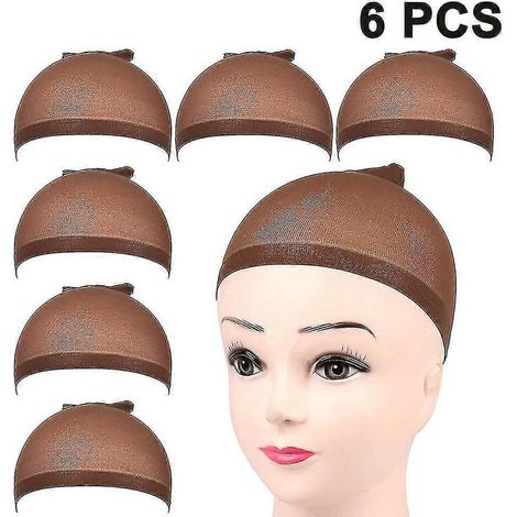 Lot de 6 bonnets de perruque marron clair pour perruque lace front, doublure en soie, filet à perruque-Brown (1/4)