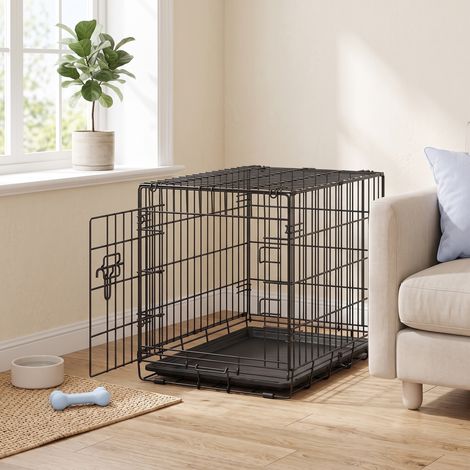 Cage de Transport Pliable pour Chien, avec Plateau en Plastique et 1 Porte, Taille L, Noire (1/5)