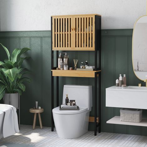 Étagère Toilettes Bambou - Dessus WC - 2 Portes Étagère - Rangement Naturel Robustement Design. (1/5)