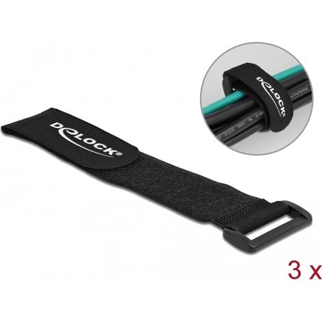 Delock Brida de cable con cierre de gancho y lazo LA 280 x AN 38 mm negro 3 piezas