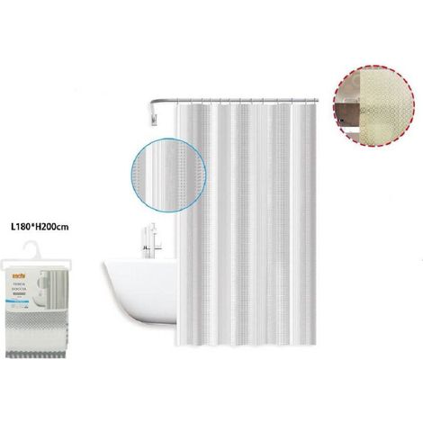Trade Shop - Cortina De Ducho Impermeable Antimoho 180 X 200 Cm Con Anillos De Baño Rayas 59811 -