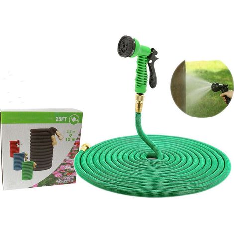 TrAdE Shop Traesio - Tubo Estensibile Flessibile Irrigazione Giardino Multigetto Pistola 12 Metri - (1/5)