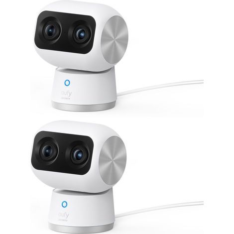 Eufy Security Indoor Cam S350, cámara doble, cámara de seguridad con resolución 4K UHD, zoom de 8× y PTZ de 360°, IA para personas y mascotas, ideal para monitor de bebé/cámara para mascotas/seguridad (1/2)