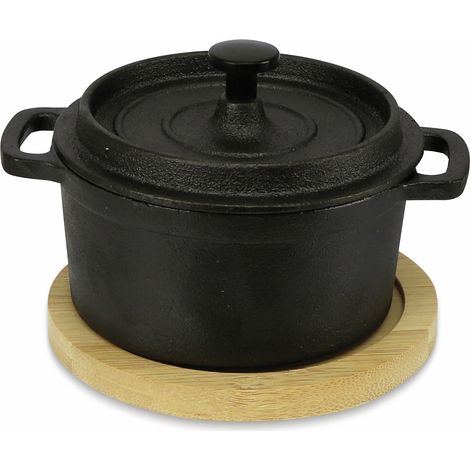 Gusseiserner Topf mit Deckel und Brett zum Servieren von warmen Speisen, 200 ml (1/5)