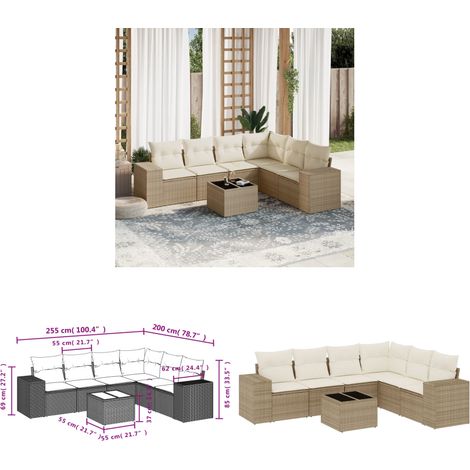 7-tlg. Garten-Sofagarnitur mit Kissen Beige Poly Rattan - Gartenmöbel - Esszimmergarnitur - Outdoor Möbel - Lounge Set - Rattan Gartenmöbel - Home & Living