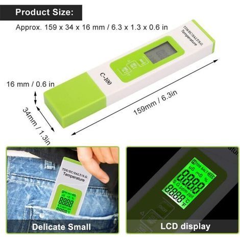 Testeur De Salinité Pour Eau Salée, Testeur De Sel De Piscine, Testeur De Qualité De L'eau Multifonction Avec Rétroéclairage Pour Eau De Mer, AquariumsC-100 Kit De Test De Piscine D'e (1/3)