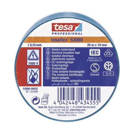 Ruban isolant Tesa 53988 en PVC Bleu 25m x 19mm x 0.15mm ( Prix pour 1 ) (1/3)