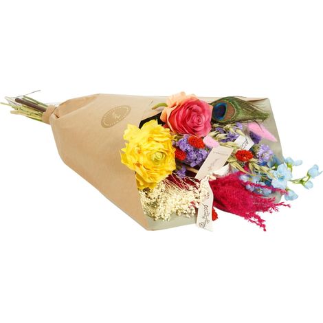 Lot de 4 Bouquets de Fleurs Séchées et en Soie bouquet estival Rose Blanc Jaune 55 cm - PANGIVO