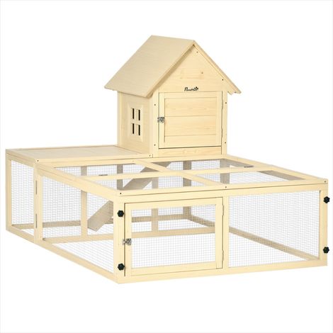 Clapier en bois de sapin pour lapins avec enclos et rampe (1/5)
