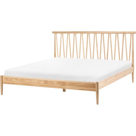 Letto matrimoniale con testiera e struttura in legno di pino con doghe 180x200cm marrone chiaro Urdos (1/5)