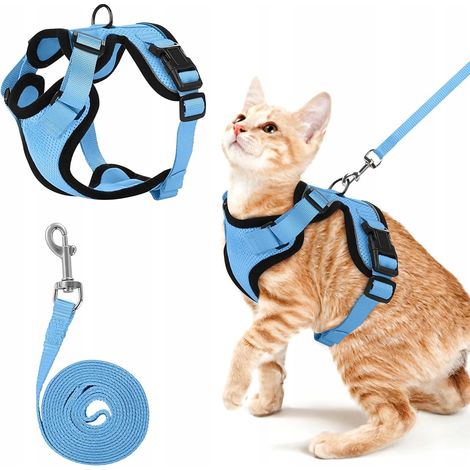 Arnés sin presión para gato y perro XS con correa de 150 cm, ajustable, azul (1/3)