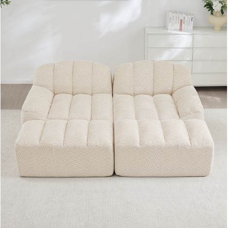 Divano modulare 2 posti con pouf in fleece beige OKMYHOME (1/5)