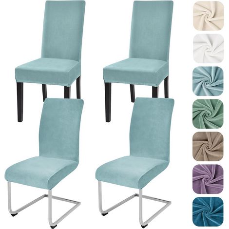 Samt Stuhlhussen 4er Set, elastisch, waschbar, Graublau (1/5)