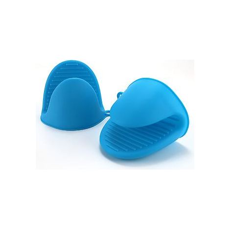 Lot de 4 maniques de cuisine bleues épaisses en silicone résistant à la chaleur, idéales pour la cuisson et la pâtisserie. (1/4)
