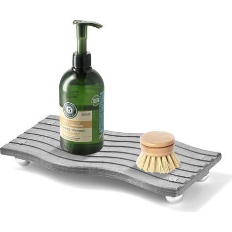 Plateau absorbant en pierre pour évier, Tapis de séchage rapide en terre de diatomée, Organisateur pour évier, Porte-savon et porte-dentifrice pour plan de toilette (gris foncé, 8,67" x 4,33") (1/4)