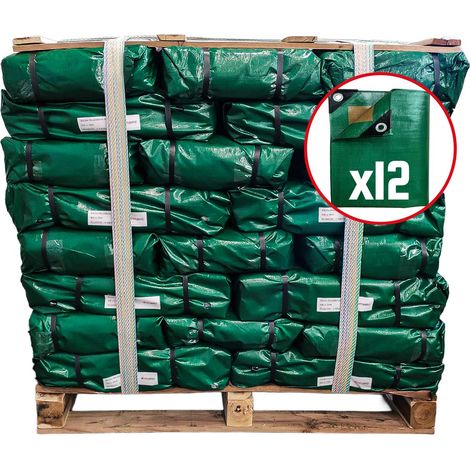 TECPLAST Lot de 12 Bâches Toiture 6x10 m HQ250TO - Verte et Marron - Haute Performance - Bâche pour Couvreur - PM12TO