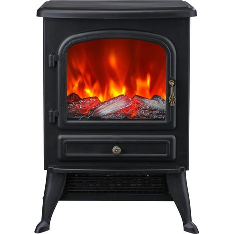 IDEALHOUSE Cheminée électrique autonome 750 1500W flamme réglable thermostat protection surchauffe (1/5)