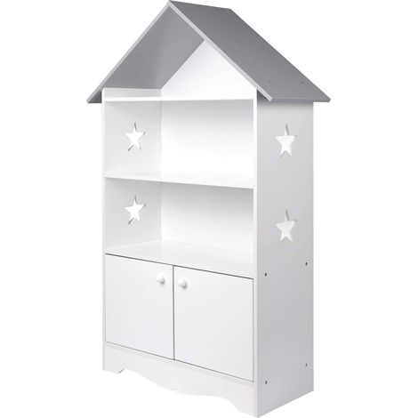 Étagère pour enfants avec porte en bois verrouillable blanc-gris (1/4)