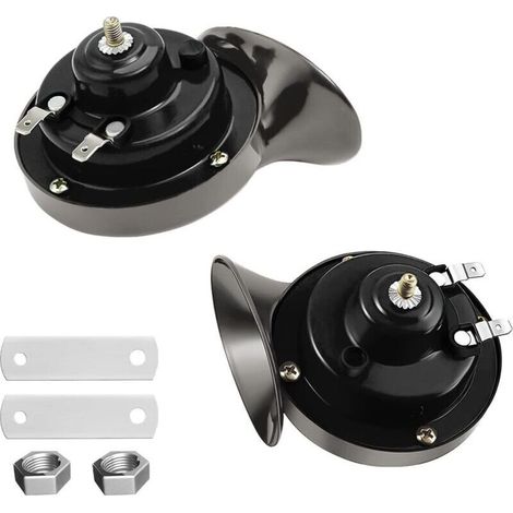 300DB Snail Air Horn, Paquet de 2 Kit de Cornes de Train Super Bruyant 12V, Universelle Imperméable d'escargot Air Corne, Corne électrique pour Motocyclette Camions Voitures Vélos(Noir)
