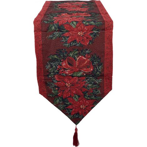 Chemin de table de Noël rouge en polyester pour décoration de table de fête 33 x 180 cm - PANGIVO (1/2)