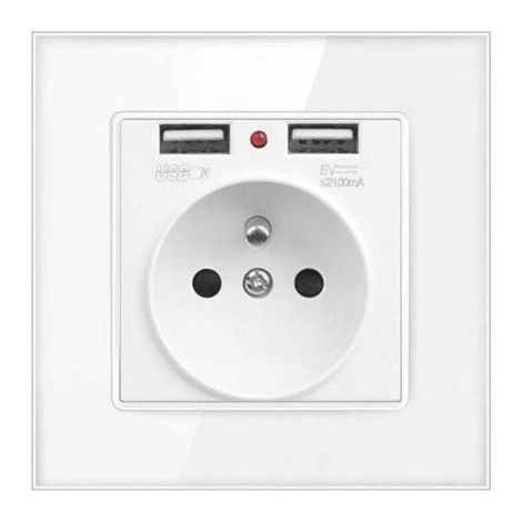 Prise murale avec deux ports USB - chargeur pour téléphones iPhone/Android (prise française) (1/4)